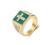 Mesnt Bague Acier Inoxydable Doré, Homme Bague chevalière Viking Vintage Large de 16MM avec Motif de nœud Celtique et Croix, Taille 66.5