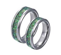 Mesnt Bague Acier Inoxydable Homme, 8mm Anneau d’Incrustation d’Argent Coque Verte pour 2 | Femme 51.5 & Homme 56.5