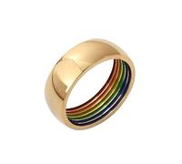 Mesnt Bague Acier Inoxydable Or, Bague polie Comfort Fit avec Face intérieure en émail Arc-en-Ciel 8MM en Acier Inoxydable pour Unisexe Or, Taille 56.5