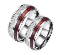 Mesnt Bague Couple Amoureux 2 Pieces, 8mm Anneau en Argent Incrustation Bois en Acier Inoxydable pour 2 | Femme 59 & Homme 61.5