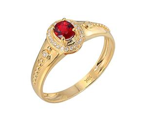 Mesnt Bague en or jaune 750 pour femme - Forme ovale - Avec ru t saphir de 0,35 carat - Ajustez la taille de la bague, Klein, Ru iamant