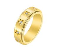 Mesnt Bague Femme Acier Inoxydable Doré, 6MM Fashion Spinner Ring avec évidement étoile avec zircone cubique en Acier 316L pour Femme Or, Taille 66.5