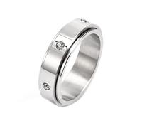 Mesnt Bague Femme, Anneau Fidget Spinner Anti-Stress en Zircone Cubique Argent Taille 64