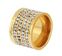 Mesnt Bague Femme en Acier Inoxydable, Bague de Mode de 20 mm de Large avec Zircon cubique à Plusieurs Rangs en Acier pour Femme Or, Taille 64