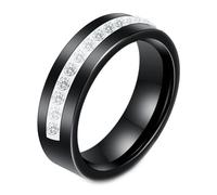Mesnt Bague Fiancaille Homme, Céramique Bague en céramique 6MM avec Demi-éternité en zircone cubique incorporée pour Hommes Femmes Noir, Taille 59