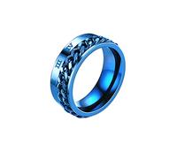 Mesnt Bague Garcon, Anneau D'Anxiété de 8 Mm avec Chaîne de Motard Rotative Et Chiffres Romains Bleu Taille 66.5