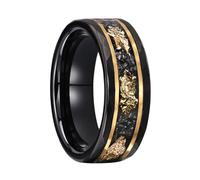 Mesnt Bague Tungstène, Bague en tungstène 8MM pour Hommes et Femmes avec Fragments de météorite dorée, Noir, Taille 64
