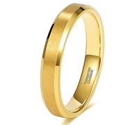 Mesnt Bague Tungstène, Bagues de Mariage Classiques en métal brossé 4MM pour Hommes/Femmes avec Bords biseautés, Or, Taille 54