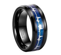 Mesnt Bague Tungstène Carbide, Bague en tungstène pour Hommes 8MM avec Motif ECG et Bords biseautés, Noir, Taille 56.5