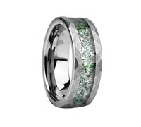 Mesnt Bague Tungstène Carbide, Homme Anneau en tungstène facetté de 8mm de Large martelé brossé, Vert argenté, Taille 64