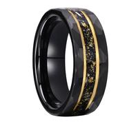 Mesnt Bague Tungstène Homme, Bague de Mariage en tungstène facettée 8MM pour Hommes avec Fragments de météorite, Or Noir, Taille 66.5
