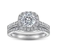 Mesnt Bagues Argent Femme Bague Promise Mariage Ensemble de 2 Bagues avec Zircon Rond 7mm Bague Argent Bandeau Argent Taille 15