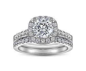 Mesnt Bagues Argent Femme Bague Promise Mariage Ensemble de 2 Bagues avec Zircon Rond 7mm Bague Argent Bandeau Argent Taille 15