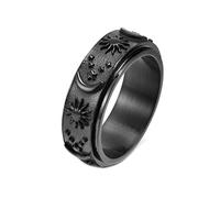 Mesnt Bagues Femme, Bague Tournante Anti-Stress Gravée Sun Moon Star Noir Taille 61.5