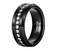 Mesnt Bagues Homme, Bague de Mariage en tungstène pour Hommes de 8MM avec Zircon cubique Blanc éternel, Noir, Taille 59