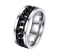 Mesnt Bagues Hommes, Bague Incrustation de Bande Simple avec chaîne rotative 8MM en Acier Inoxydable pour Homme Noir argenté, Taille 69