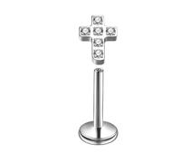 Mesnt Boucle D Oreille Tragus Titane, 1pcs 18G Clous de nez percés à filetage interne Croix ornée de zircone cubique, Argent, 1.0x6xM0.9Y
