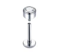 Mesnt Boucle D'Oreille Cartilage Homme, 1pcs 16G Clous de nez percés à filetage interne Rond avec zircone cubique en Titane, Argent, 1.2x10mm