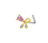 Mesnt Boucle D'Oreille en Cartilage, 1pcs 20G Clous de nez percés en forme de L Nœud papillon orné d'un zircon cubique en forme de poire en Acier inoxydable, Or rose-Style 1, 0.8x7mm