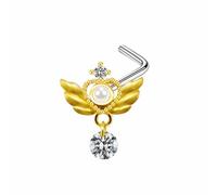 Mesnt Boucle D'Oreille Helix Homme, 1pcs 20G Clous de nez percés en forme de L Ailes d'ange et cœur en zircone cubique en Acier inoxydable, Or-Style 3, 0.8x7mm