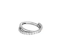 Mesnt Boucle D'Oreille Helix Titane, 1pcs 16G Anneaux de nez percés Double créole torsadée avec zircone cubique, Argent, 1.2x10mm