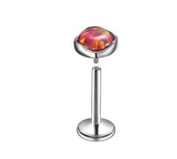 Mesnt Boule Piercing Tragus, 1pcs 16G Clous de nez percés à filetage interne avec du rouge orange opale en Titane, Argent Orange Rouge-4 mm, 1.2x12mm