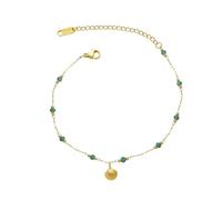 Mesnt Bracelet de Cheville Délicat, Doré Vert Petite chaîne de Perles avec Pendentif Coquillage Plage Bijoux de Pied réglables pour Femmes,Longueur: 20+5CM