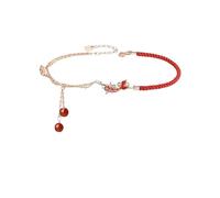 Mesnt Bracelet de Cheville Délicat, Or Rose Pendentif asymétrique en Corde tissée Rouge et Boule Bracelets de Cheville Chaîne Bijoux de Pied Réglable pour Femmes Filles
