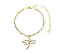 Mesnt Bracelet de Cheville pour Femme, Or Chaîne de Tennis avec Pendentif Libellule en zircone cubique Pied Bijoux de Plage pour Femme,Longueur: 21+10CM