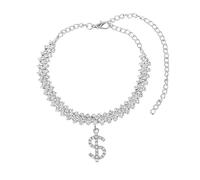 Mesnt Bracelet de Cheville Réglable pour Femme, Argent Chaîne de Luxe en zircone cubique avec Pendentif Signe Dollar Réglable Bijou de Cheville pour l'été,Longueur: 18+10CM