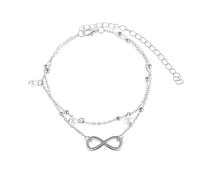 Mesnt Bracelets de Cheville pour Femme, Argent Chaîne Double Couche avec Perle et Infini Bracelets de Cheville Chaîne Bijoux de Pied Réglable pour Femmes Filles,Longueur: 22.5+10CM