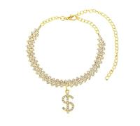 Mesnt Bracelets de Cheville pour Femme, Or Chaîne de Luxe en zircone cubique avec Pendentif Signe Dollar Pied Bijoux de Plage pour Femme,Longueur: 18+10CM