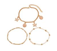 Mesnt Bracelets de Cheville pour Femmes, Or Blanc Gourmette avec Pendentif Coquillage et étoile de mer Bracelets de Cheville Chaîne Bijoux de Pied Réglable pour Femmes Filles,Longueur: 21+7CM