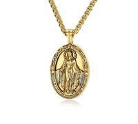 Mesnt Collier Acier Homme, Homme Pendentif Vintage de la Vierge Marie, Or
