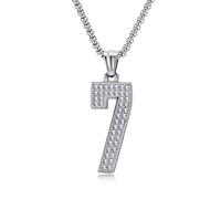 Mesnt Collier Acier Inoxydable, Homme Collier Sparkling Numéro 7 avec zircone cubique, Argent