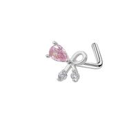 Mesnt Helix Piercing Oreille Acier Inoxydable, 1pcs 20G Clous de nez percés en forme de L Nœud papillon orné d'un zircon cubique en forme de poire, Rose argenté-Style 2, 0.8x7mm