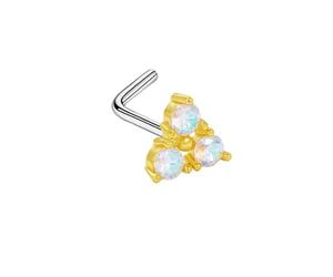 Mesnt Helix Piercing Oreille Acier Inoxydable, 1pcs 20G Clous de nez percés en forme de L Triangle avec zircon cubique, Or-Style 2, 0.8x7mm