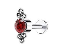 Mesnt Helix Piercing Oreille Titane, 1pcs 16G Clous de nez percés à filetage interne avec des zircones cubiques rouges rondes et des billes, Rouge argenté, 1.2x8mmxM0.9Y