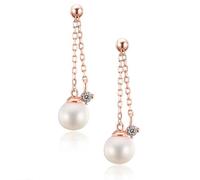 Mesnt MESNT11YGZEU0397 Boucles d'oreilles à tige en or rose 9 carats avec chaîne en moissanite et pendentif en perles