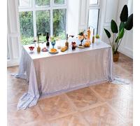 Mesnt Nappe Salon Moderne, Polyester Paillettes Couleur Unie Nappe Anti-tâche Protection de Table pour Salle à Mangerr, Jardin, Argent, 180 x 180 cm
