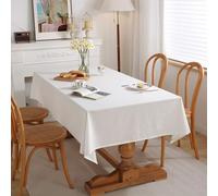 Mesnt Nappe Tissu Rectangulaire, Coton Lin Couleur Unie Nappe Anti-tâche Protection de Table pour Salle à Mangerr, Jardin, Blanc, 130 x 160 cm