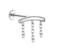 Mesnt Piercing Anneau Titane, 1pcs 18G Clous de nez percés à filetage interne avec pompon à chaînette, Argent-Style 2, 1.0x6mmxM0.9