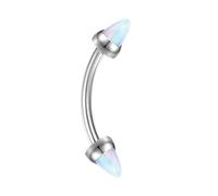 Mesnt Piercing de Nez en Titane, 1pcs 16G Clous de nez percés à filetage interne Courbé avec double face conique blanc opale, Argent, 1.2x10mmxM0.9