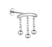Mesnt Piercing de Nez en Titane, 1pcs 18G Clous de nez percés à filetage interne Avec chaîne et pompon, Argent-Style 3, 1.0x10mmxM0.9
