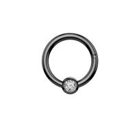 Mesnt Piercing Narine Anneau Acier Chirurgical, 1pcs 16G Anneaux de nez percés Créoles polies avec zircone cubique solitaire, Noir, 1.2x12mm