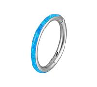 Mesnt Piercing Narine Titane, 1pcs 16G Anneaux de nez percés Créole avec opale bleue latérale, Argent, 1.2x10mm