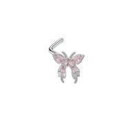 Mesnt Piercing Nez Anneau Acier Chirurgical, 1pcs 20G Clous de nez percés en forme de L Papillon orné de zirconiums cubiques, Rose argenté, 0.8x7mm
