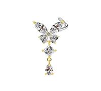 Mesnt Piercing Oreille Anneau Helix, 1pcs 20G Anneaux de nez percés Papillon orné de zirconiums cubiques en Acier inoxydable, Or-Style 7, 0.8x7mm
