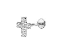 Mesnt Piercing Oreille Anneau Helix, 1pcs 20G Clous de nez percés sans filetage Croix ornée de zircone cubique en Titane, Argent, 0.8x8xM0.45Z