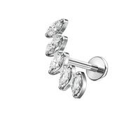 Mesnt Piercing Oreille Tige, 1pcs 16G Clous de nez percés à filetage interne Zircone cubique en forme de marquise en Titane, Argent, 1.2x6mmxM0.9